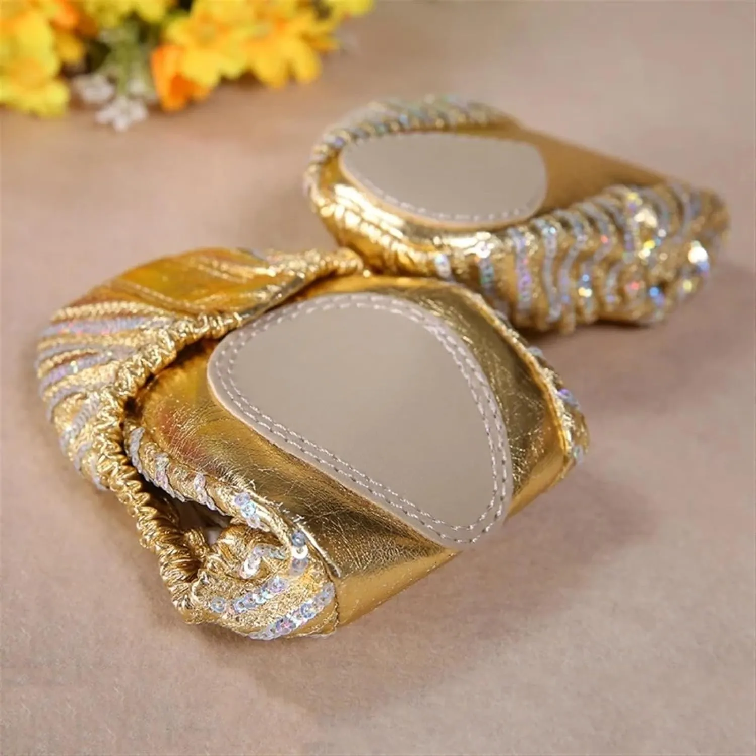 Ballet Shoes Women Belly Dance Shoes Slipper Flat Ballet Gymnastics Dancing Shoes Stage Belly Dance Sequins Shoes Shoe Dance(M)