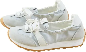 Ballet Sneakers for Woman Leather Trendy Wide Box Lace Up Ballerina Shoes Chunky Platform Heels Fancy Sporty Running Walking Ballet Shoes 2025 Spring Summer Casual Comfy