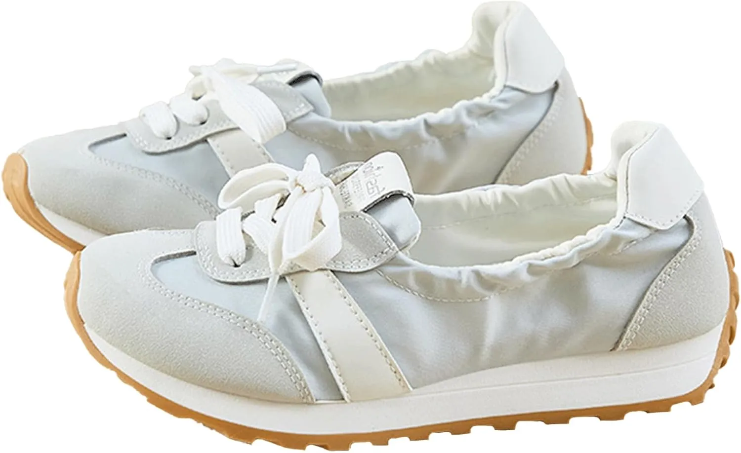 Ballet Sneakers for Woman Leather Trendy Wide Box Lace Up Ballerina Shoes Chunky Platform Heels Fancy Sporty Running Walking Ballet Shoes 2025 Spring Summer Casual Comfy