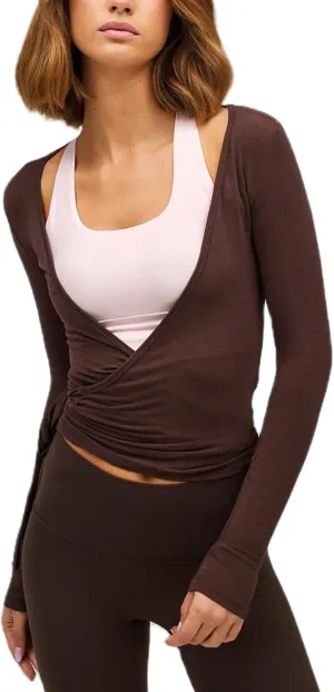 Ballet Tie Wrap Top for Women Long Sleeve Cover Up Yoga Pilates Workout Warp Shirts