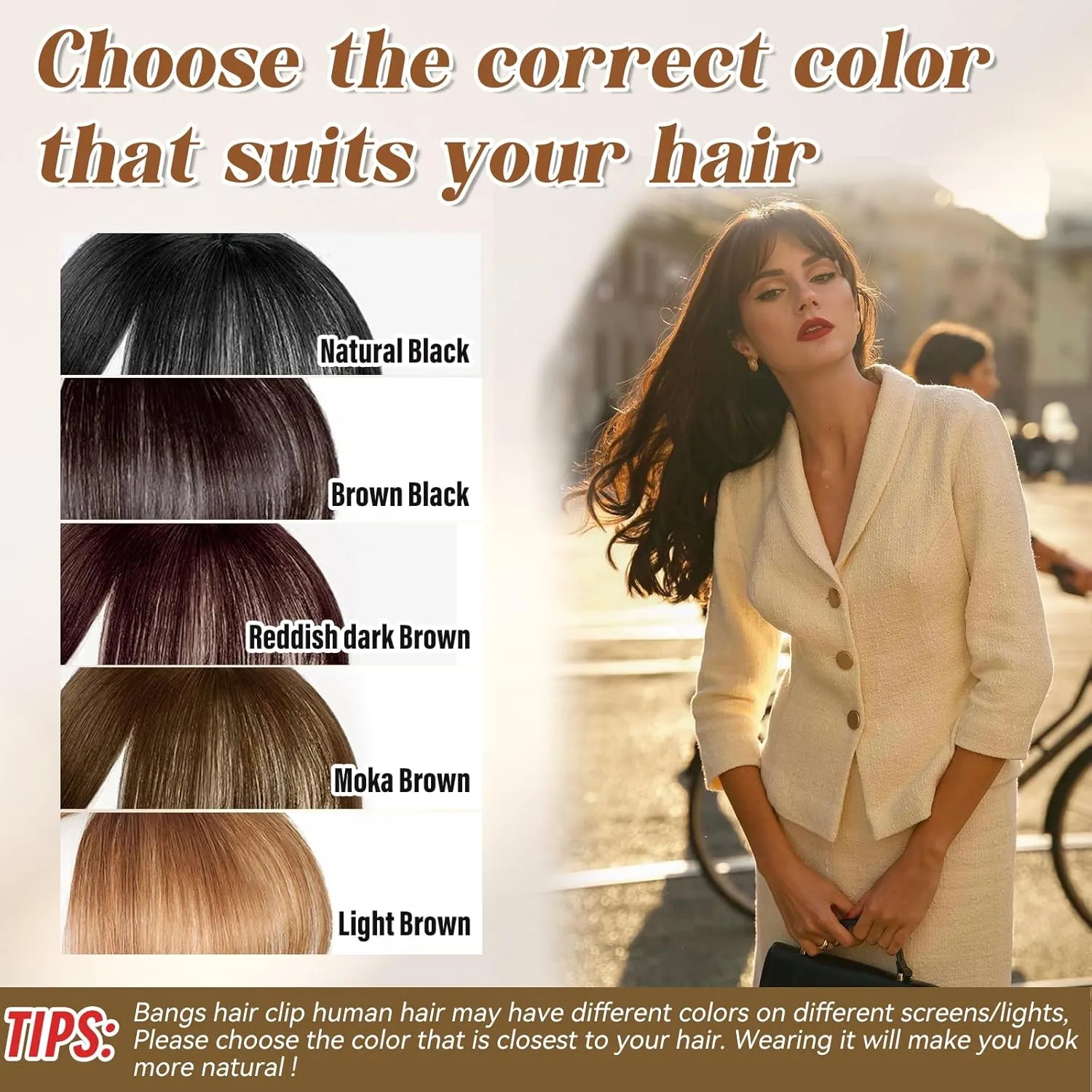 Bangs Hair Clip in Bangs 100% Real Human Hair Toppers 360°3D Cover Clip in Bangs Hair pieces for Women French Bangs for Daily Wear(5 * 7 Mocha Brown)