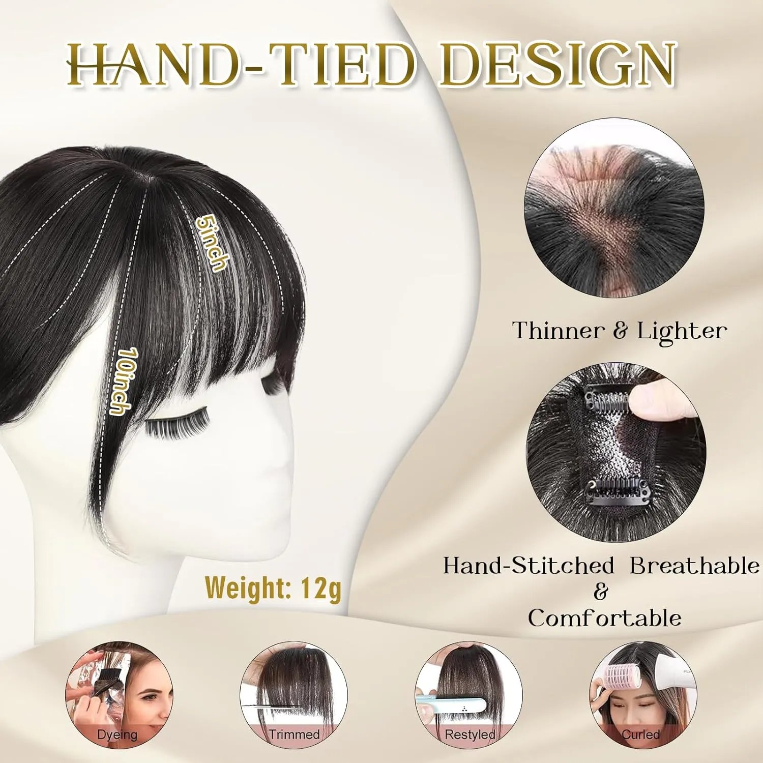 Bangs Hair Clip in Bangs 100% Real Human Hair Toppers 360°3D Cover Clip in Bangs Hair pieces for Women French Bangs for Daily Wear(5 * 7 Mocha Brown)