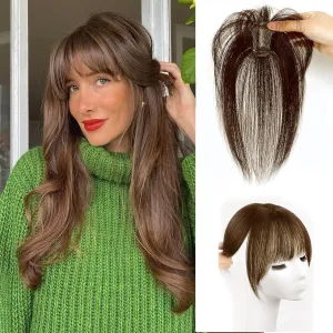 Bangs Hair Clip in Bangs 100% Real Human Hair Toppers 360°3D Cover Clip in Bangs Hair pieces for Women French Bangs for Daily Wear(5 * 7 Mocha Brown)
