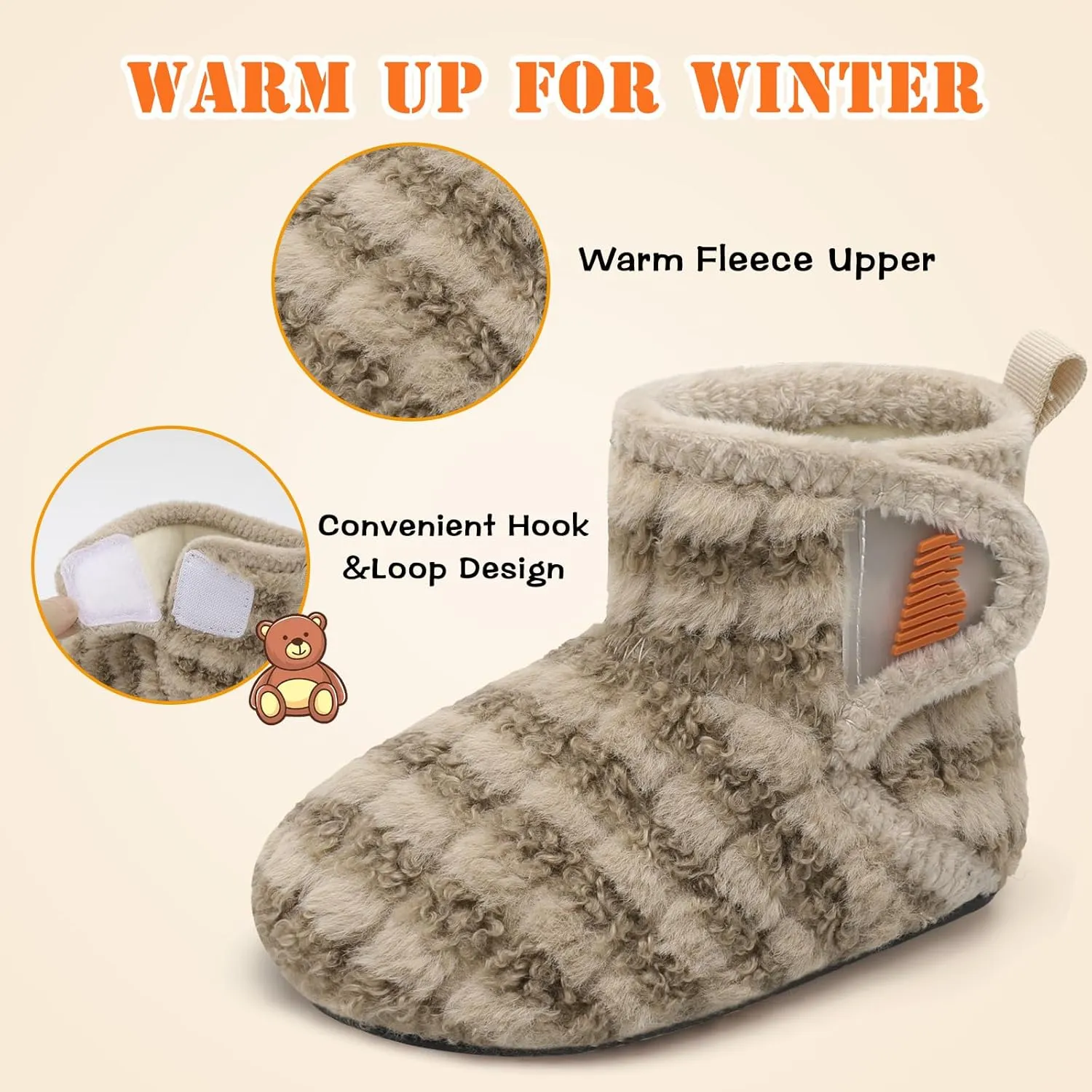 BARERUN Toddler Slippers Girls Boys House Shoes Baby Winter Booties Plush Cozy Kids House Slipper Warm Lightweight Infant Walking Shoes Socks
