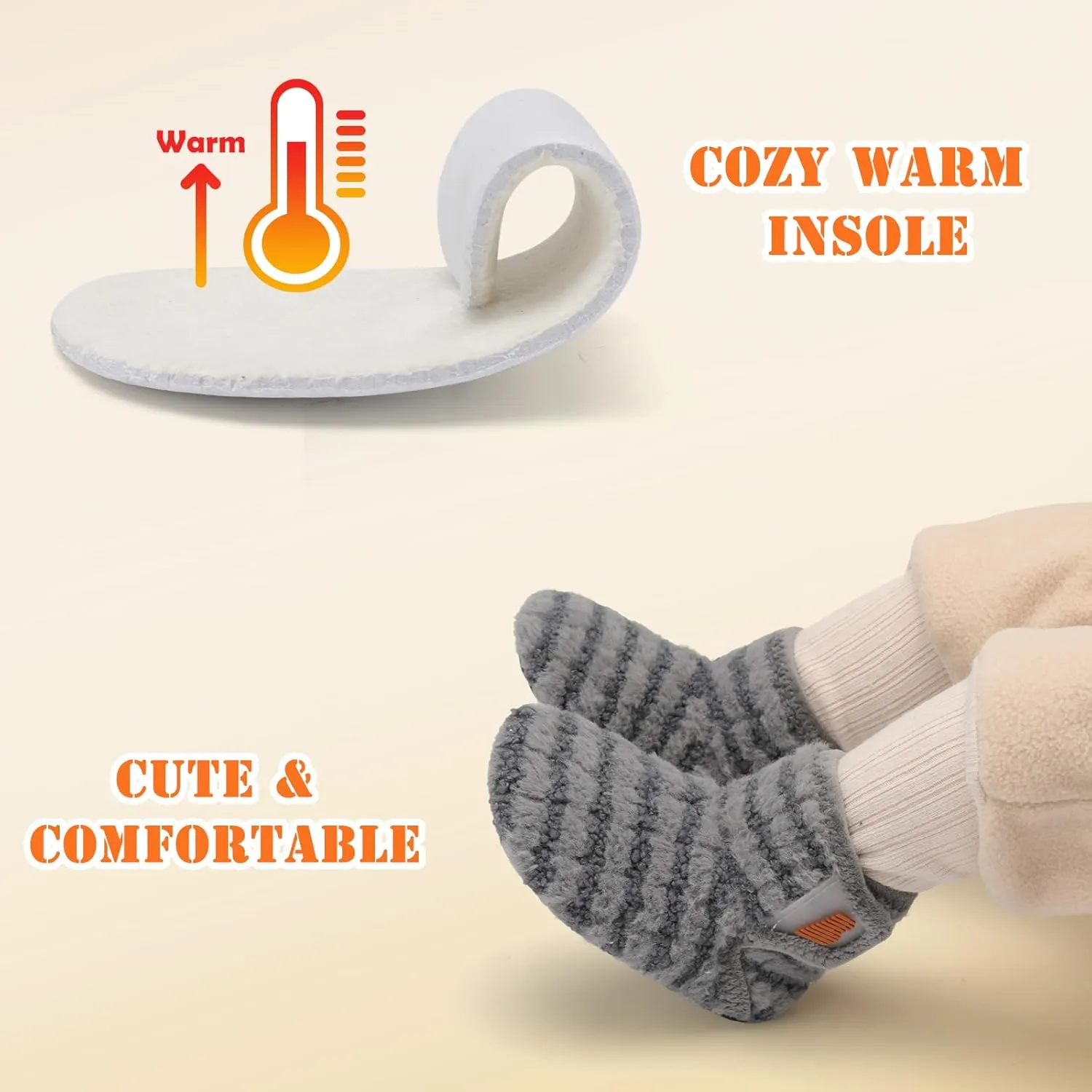 BARERUN Toddler Slippers Girls Boys House Shoes Baby Winter Booties Plush Cozy Kids House Slipper Warm Lightweight Infant Walking Shoes Socks