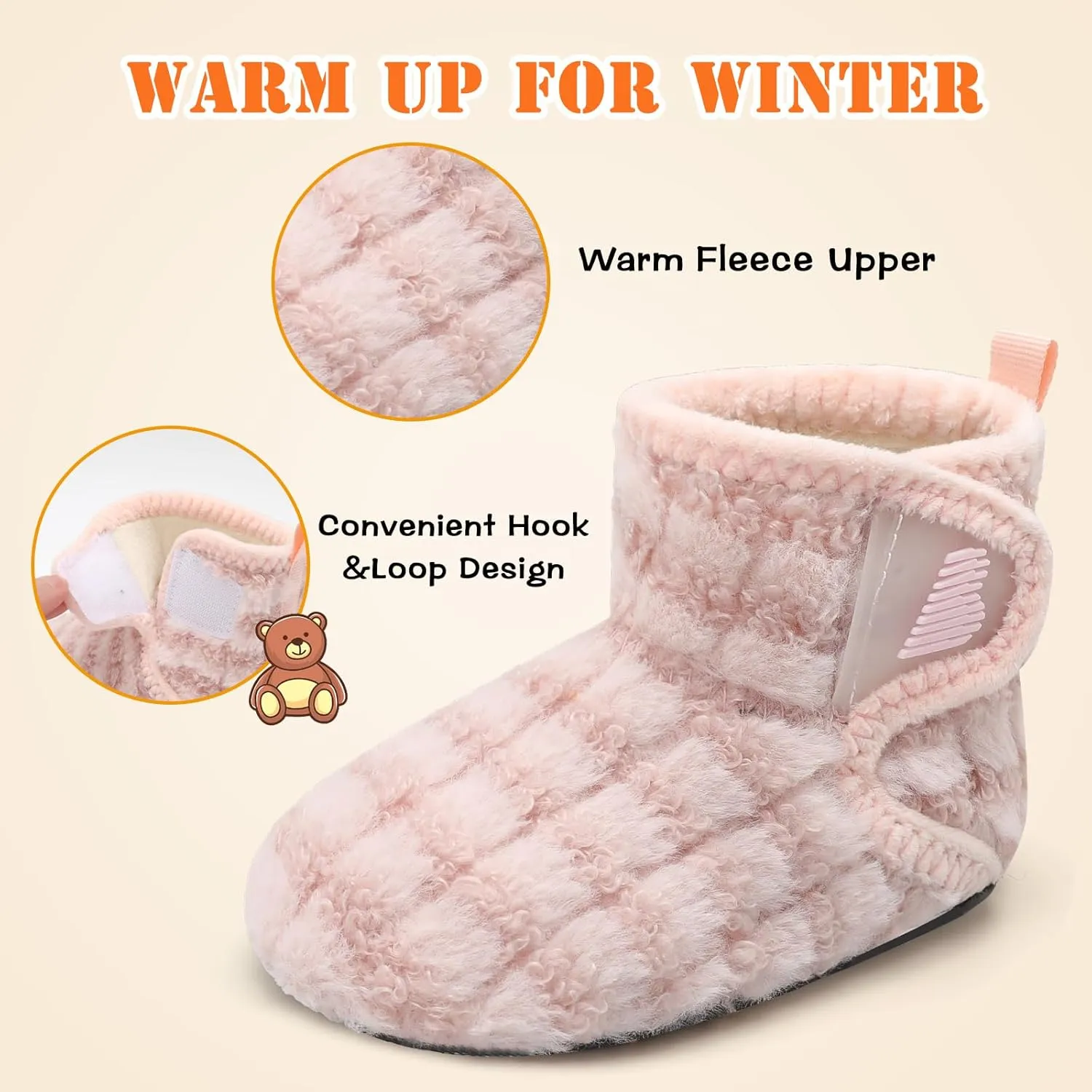 BARERUN Toddler Slippers Girls Boys House Shoes Baby Winter Booties Plush Cozy Kids House Slipper Warm Lightweight Infant Walking Shoes Socks