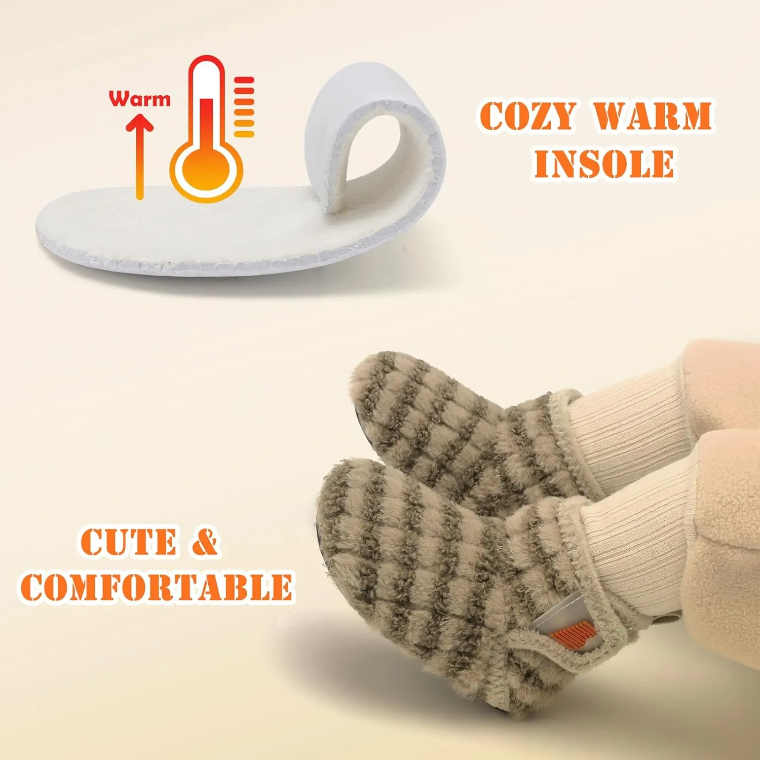BARERUN Toddler Slippers Girls Boys House Shoes Baby Winter Booties Plush Cozy Kids House Slipper Warm Lightweight Infant Walking Shoes Socks