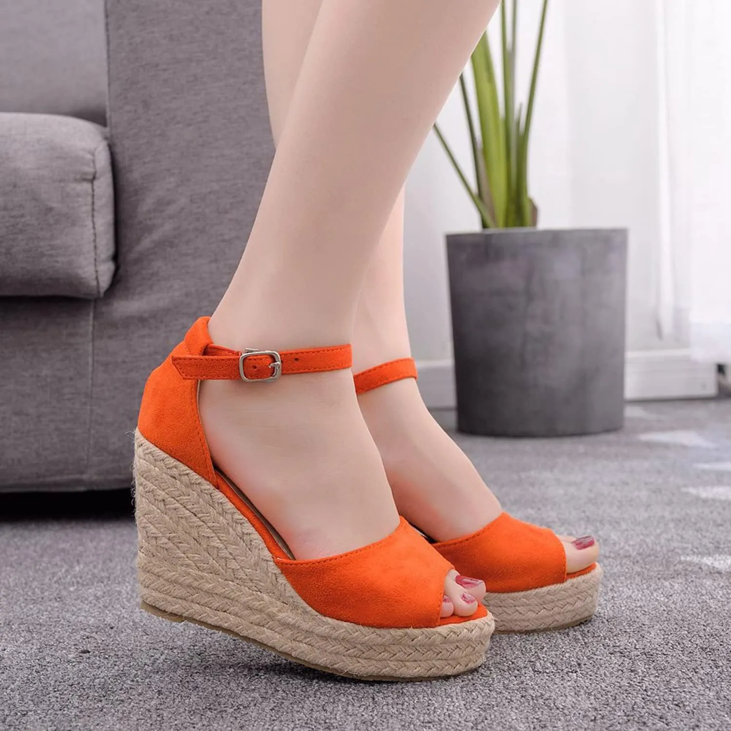 bbruriy Sandals for Women, Platform Ankle Strap Womens Sandals Open Toe Espadrille Wedge Sandals Casual Summer Womens Dress Shoes