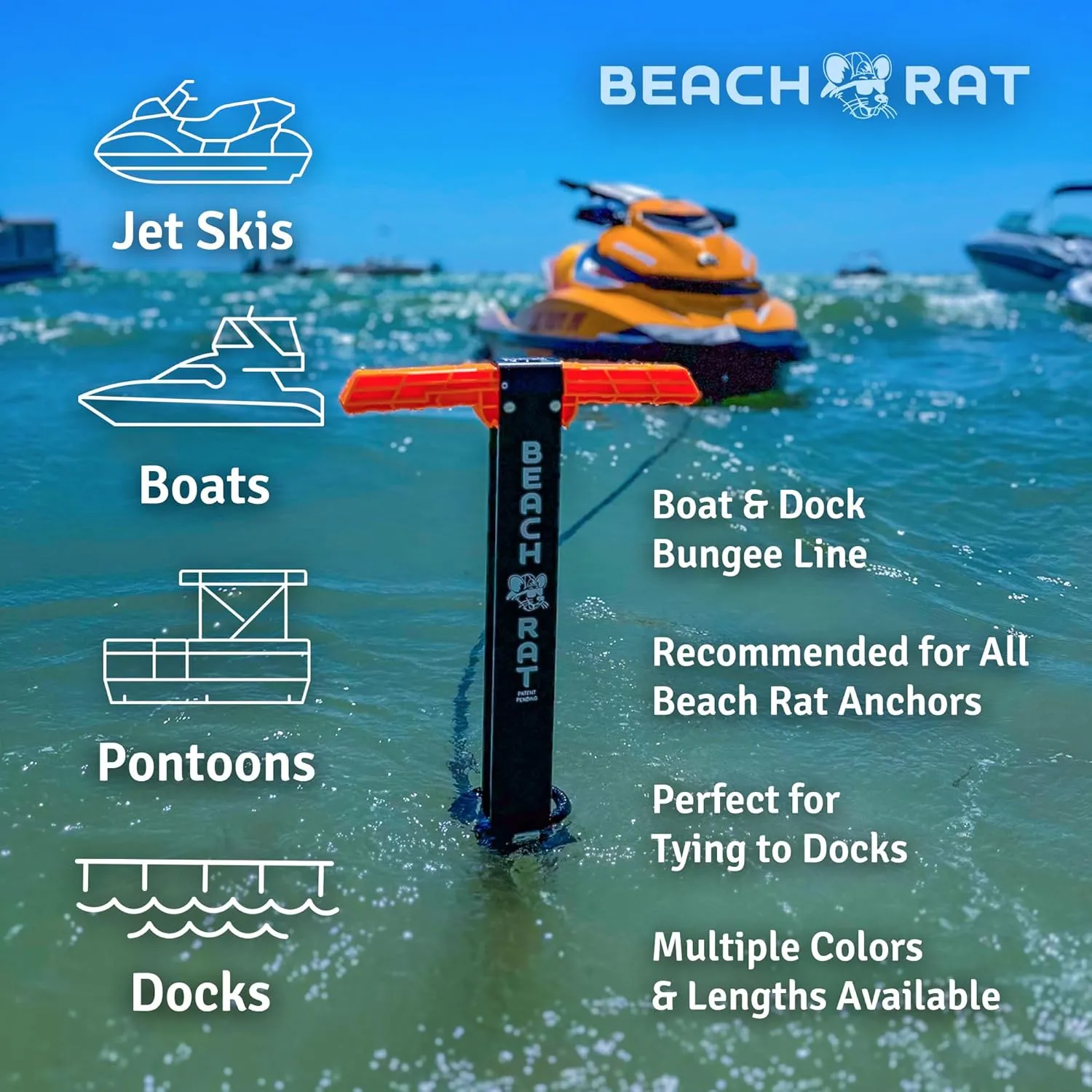 Beach Rat 7-14’ Bungee Boat Anchor & Dock Line with Stainless Steel Clip – Reduces Shock to Anchors, Docks, Cleats & Pylons – Boat Rope That Stretches – Beach Rat Anchor Accessory (Orange)