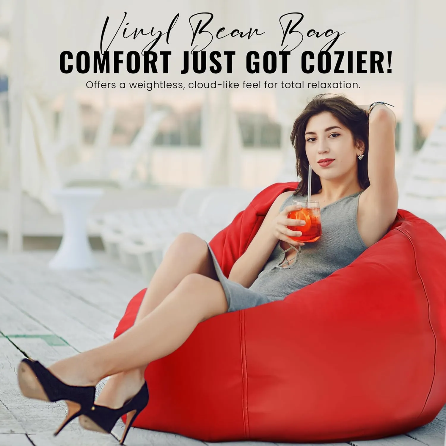 Bean Products Waterproof Large Vinyl Marine Grade Boat Bean Bag Chair | Filled w/Polystyrene Beads & CertiPUR Foam | Made in USA | 36”W, 36”L, 40”H | 20lb | 2 Sizes | Adults, Teens & Kids | Black