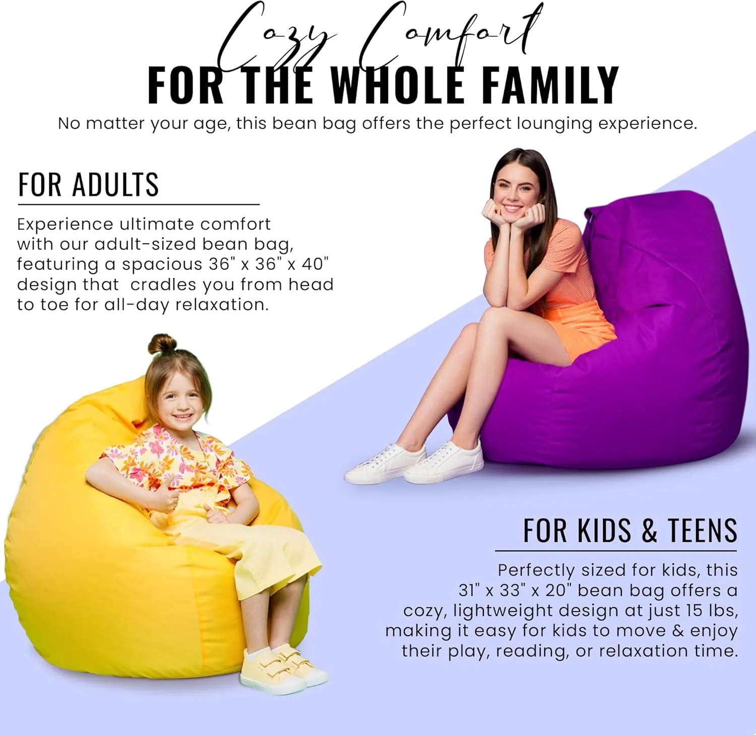 Bean Products Waterproof Large Vinyl Marine Grade Boat Bean Bag Chair | Filled w/Polystyrene Beads & CertiPUR Foam | Made in USA | 36”W, 36”L, 40”H | 20lb | 2 Sizes | Adults, Teens & Kids | Black