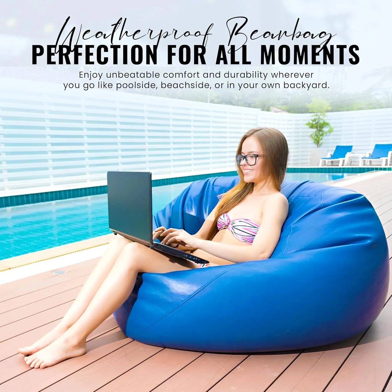 Bean Products Waterproof Large Vinyl Marine Grade Boat Bean Bag Chair | Filled w/Polystyrene Beads & CertiPUR Foam | Made in USA | 36”W, 36”L, 40”H | 20lb | 2 Sizes | Adults, Teens & Kids | Black