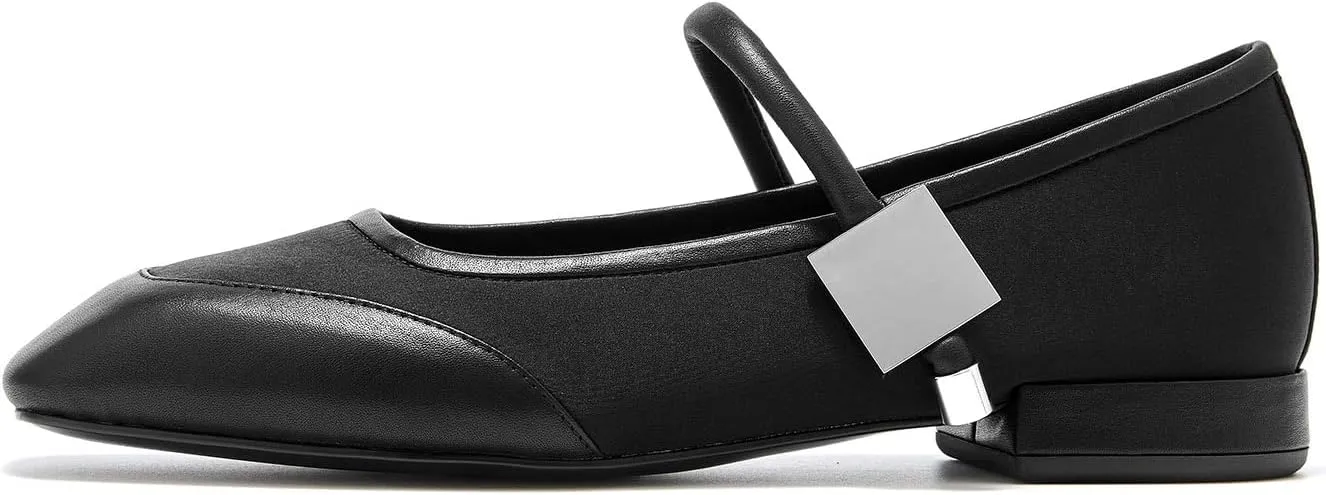 BEAU TODAY Mary Janes, Womens Ballet Flats, Leather Square Toe Mary Jane Dress Shoes for Women Business Party