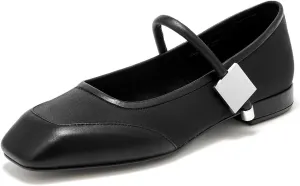 BEAU TODAY Mary Janes, Womens Ballet Flats, Leather Square Toe Mary Jane Dress Shoes for Women Business Party