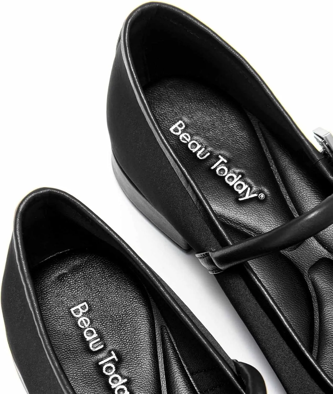 BEAU TODAY Mary Janes, Womens Ballet Flats, Leather Square Toe Mary Jane Dress Shoes for Women Business Party