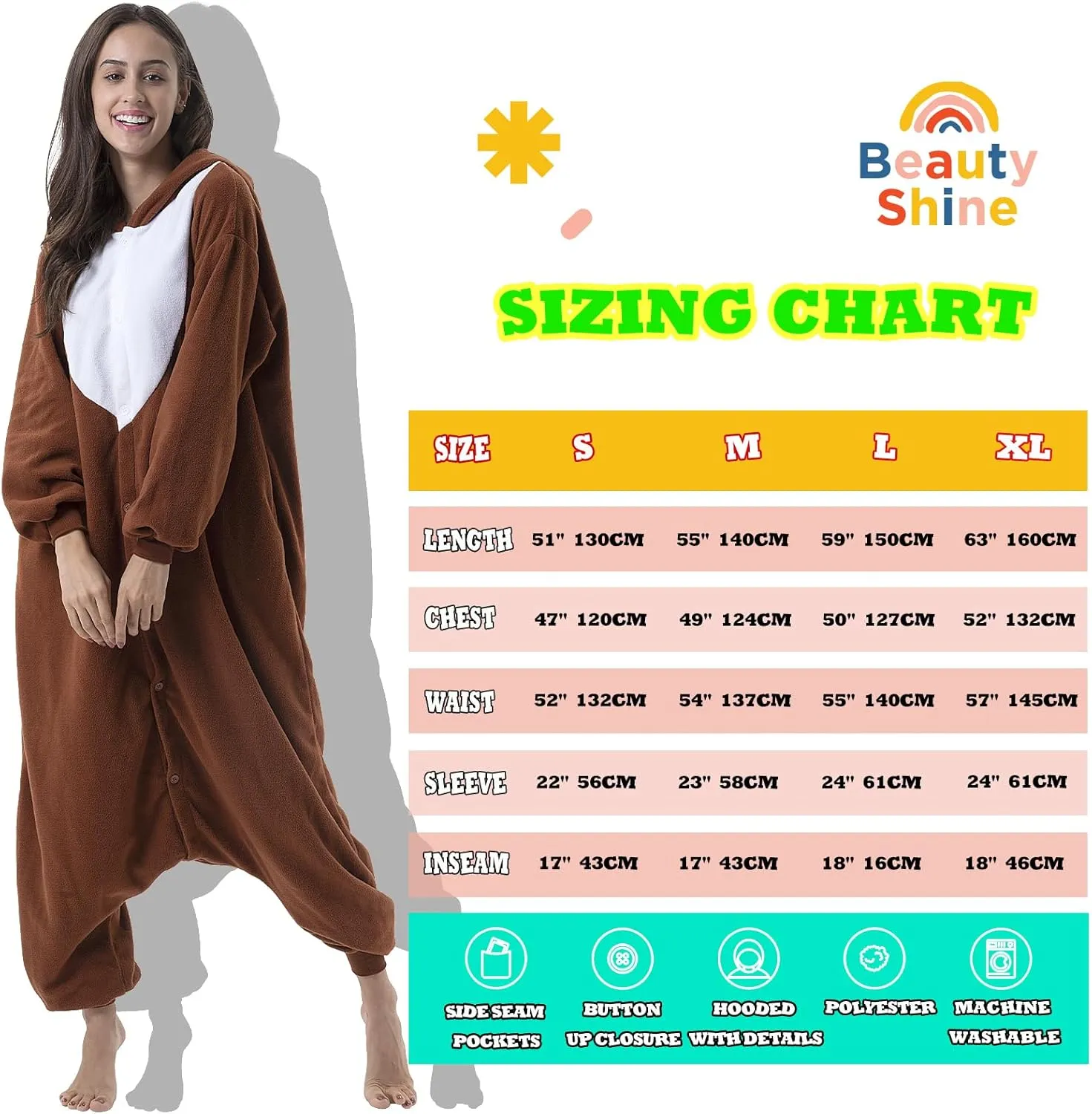 Beauty Shine Unisex Adult Onesie One Piece Pajamas Cosplay Cartoon Costume Halloween Christmas Sleepwear Jumpsuit Homewear