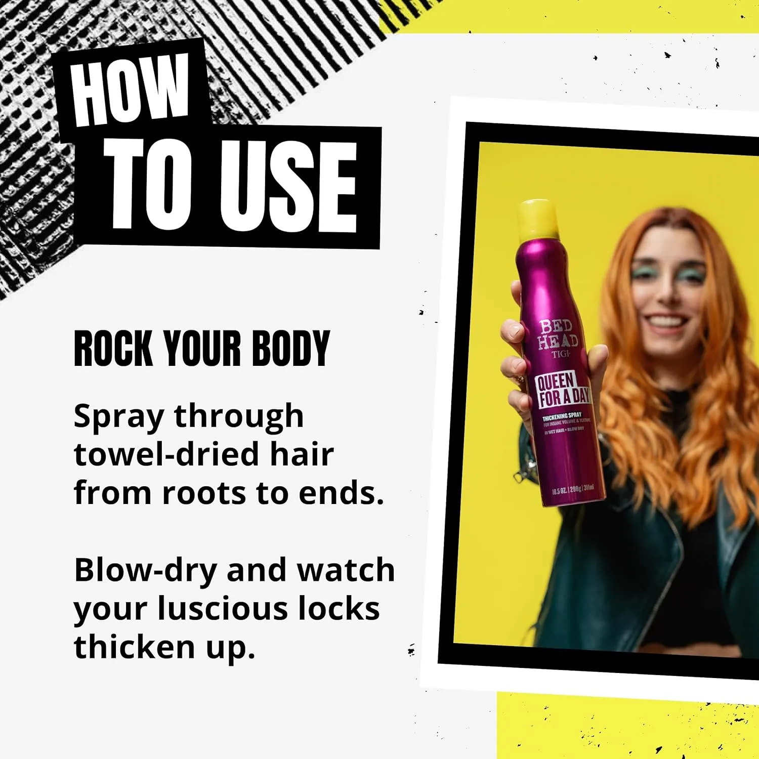 Bed Head TIGI Queen for a Day Thickening Spray - For Insane Volume & Texture - For Fine Hair - Finish on Wet Hair & Blow Dry - Premium Hair Care Products for Women & Men - 10.5 oz (5 Pack)