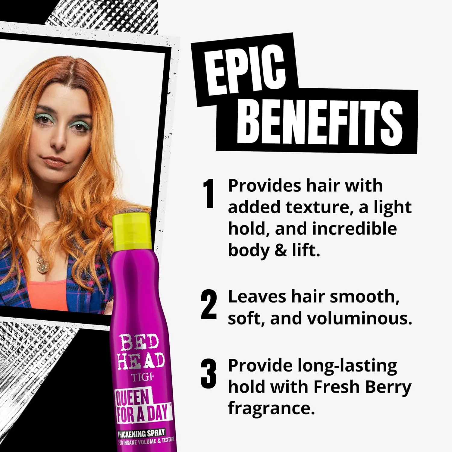 Bed Head TIGI Queen for a Day Thickening Spray - For Insane Volume & Texture - For Fine Hair - Finish on Wet Hair & Blow Dry - Premium Hair Care Products for Women & Men - 10.5 oz (5 Pack)