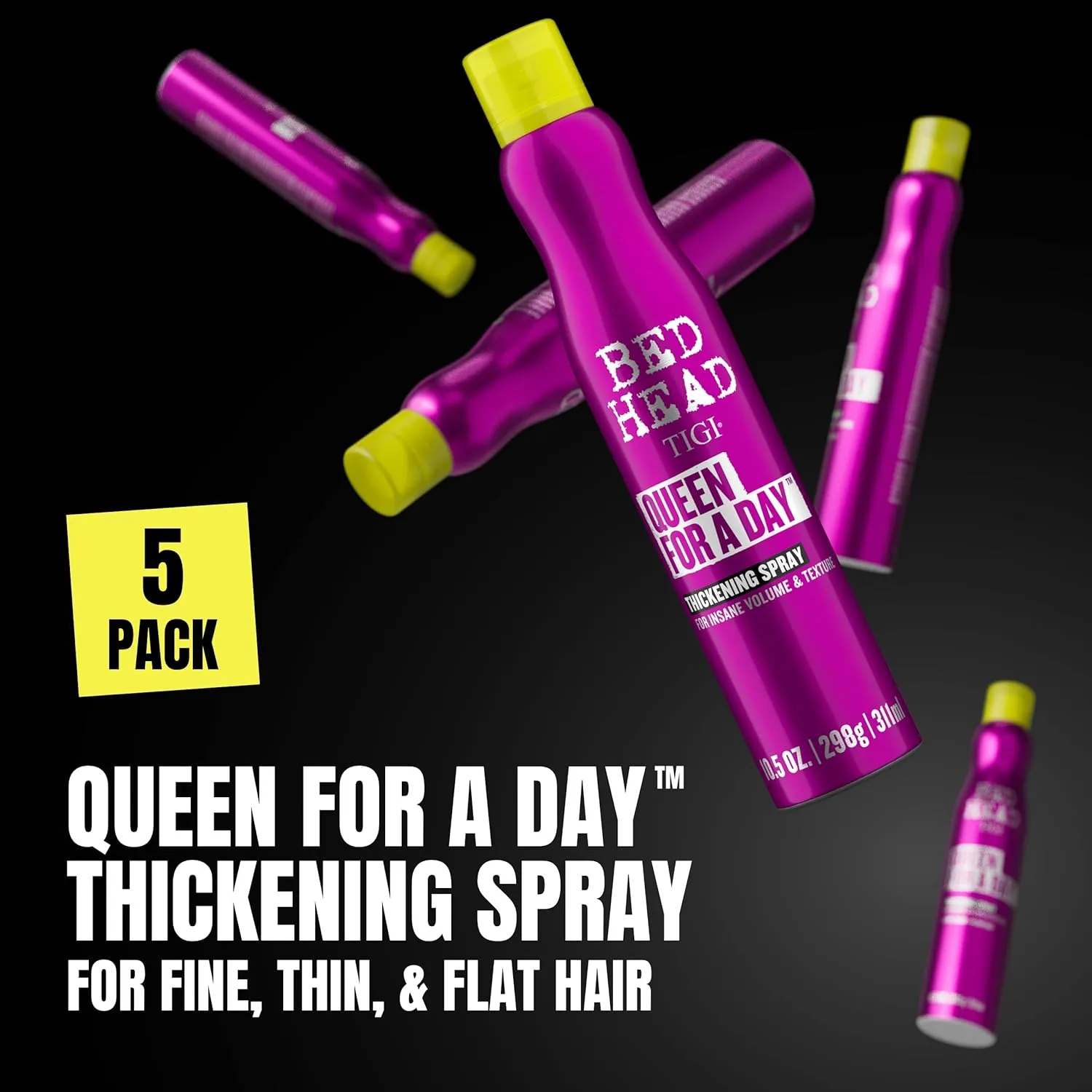 Bed Head TIGI Queen for a Day Thickening Spray - For Insane Volume & Texture - For Fine Hair - Finish on Wet Hair & Blow Dry - Premium Hair Care Products for Women & Men - 10.5 oz (5 Pack)