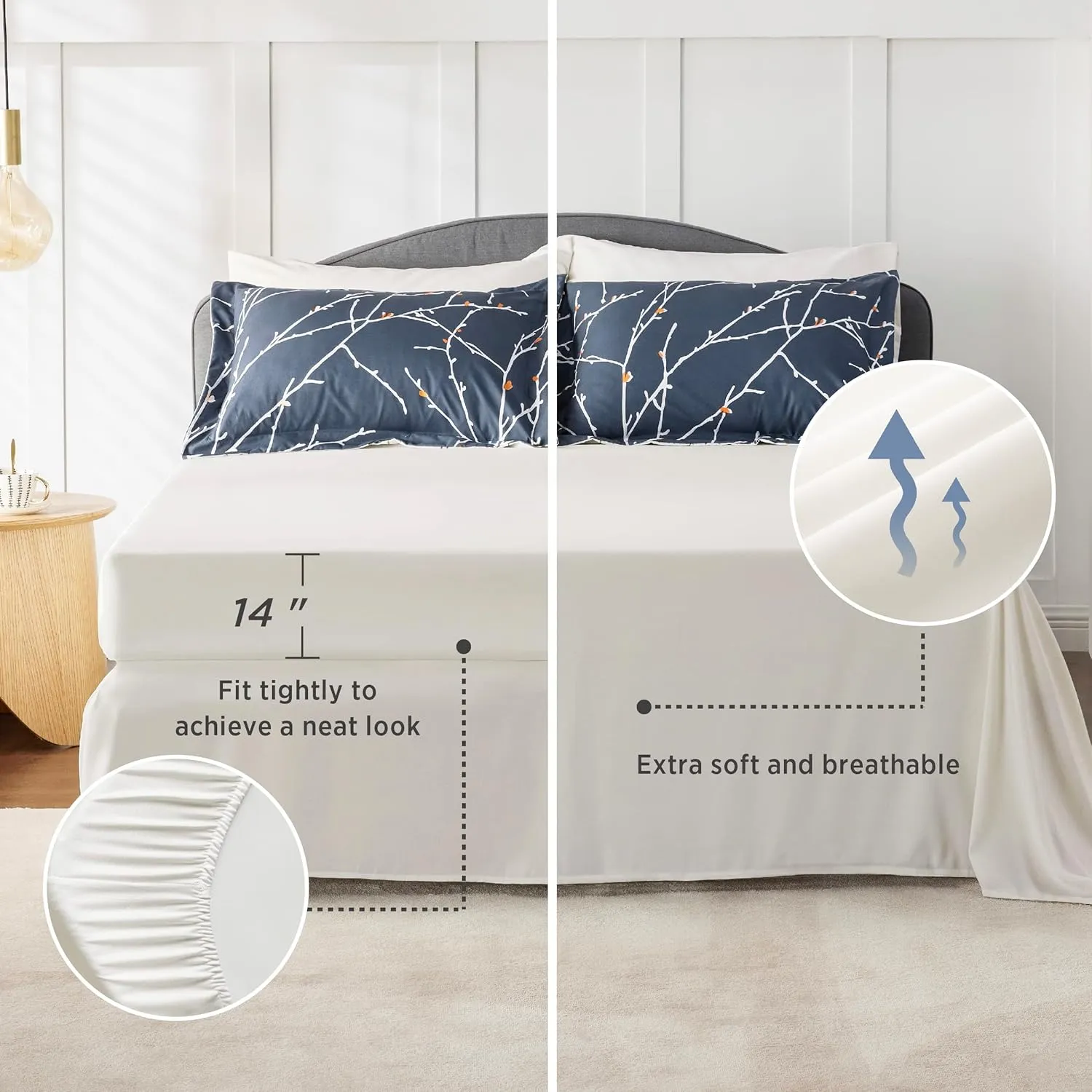 Bedsure Queen Comforter Sets - 7 Pieces Floral Navy Blue Bed Set, Tree Branch Pattern Printed Bed in a Bag Queen with Comforter, Sheets, Pillowcases & Shams