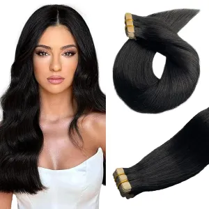 Belaved Tape ins Natural Black Human Hair Tape in Hair Extensions 14inch Straight Hair Extensions Remy Seamless Hair in Extensions 50 Gram 20 Pieces #1B