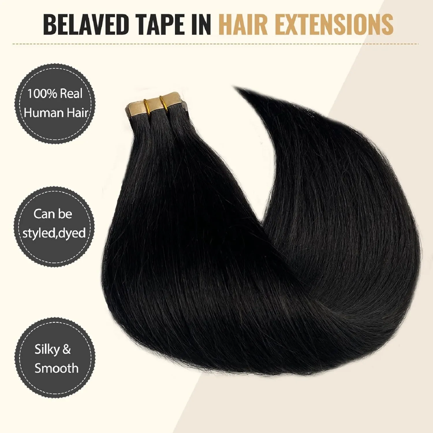Belaved Tape ins Natural Black Human Hair Tape in Hair Extensions 14inch Straight Hair Extensions Remy Seamless Hair in Extensions 50 Gram 20 Pieces #1B