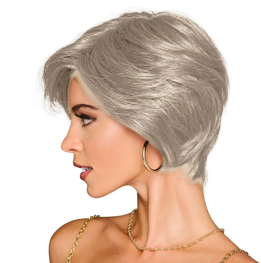 Best In Class Layered Chin-Length Boycut Wig by Hairuwear, Average Cap, GF119 Silver And Smoke