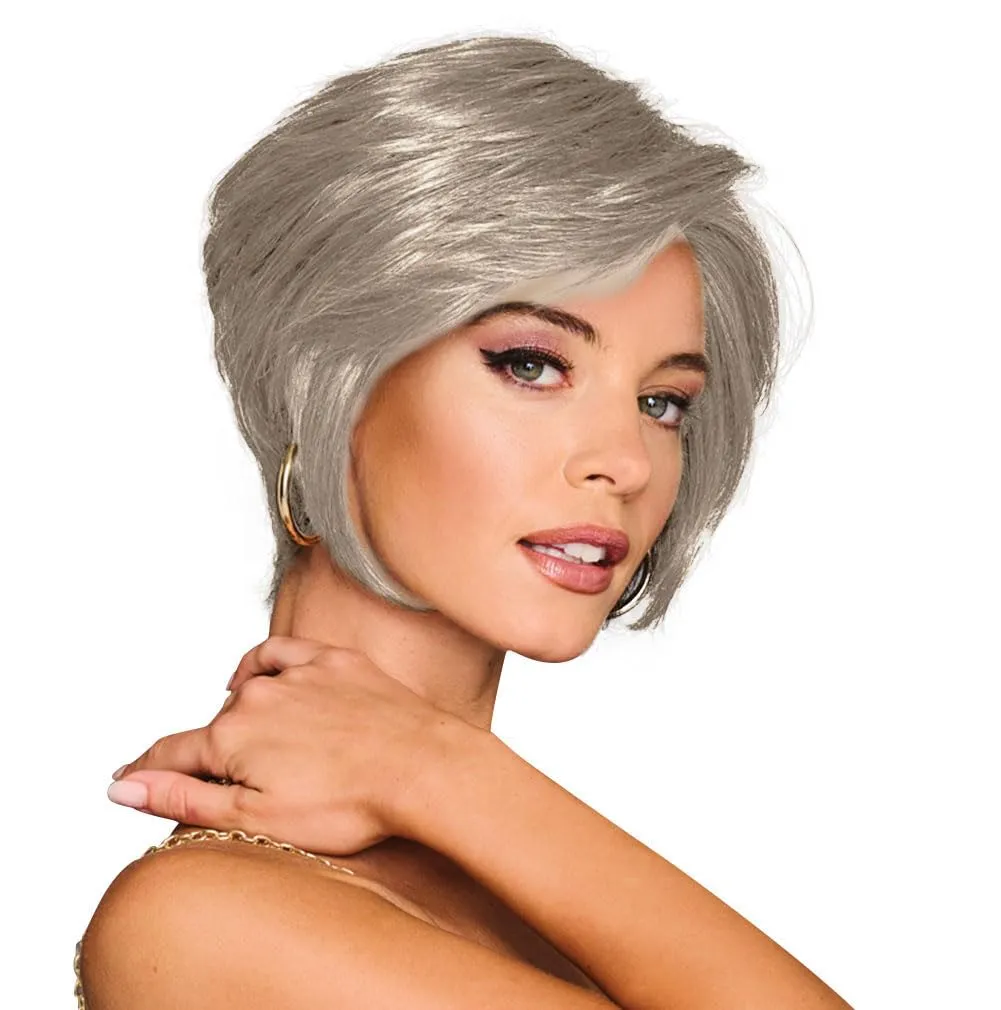 Best In Class Layered Chin-Length Boycut Wig by Hairuwear, Average Cap, GF119 Silver And Smoke