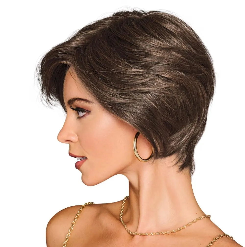 Best In Class Layered Chin-Length Boycut Wig by Hairuwear, Average Cap, GF8-12SS Iced Mocha
