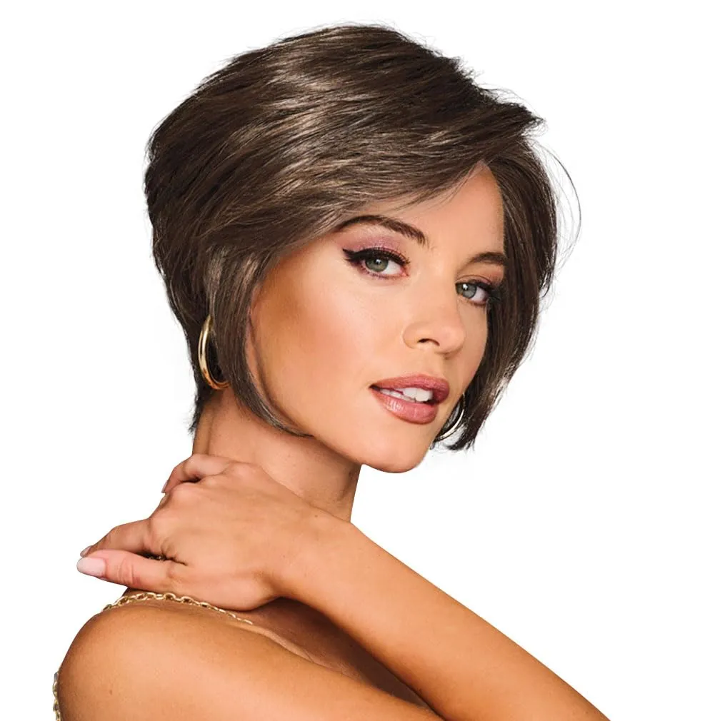 Best In Class Layered Chin-Length Boycut Wig by Hairuwear, Average Cap, GF8-12SS Iced Mocha