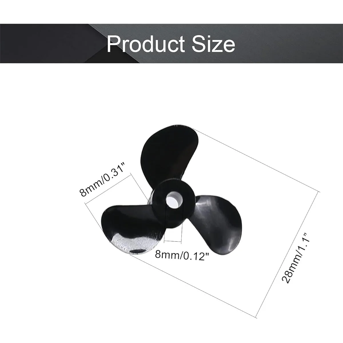 Bettomshin RC Boat CW CCW Propeller 3mm Shaft 3 Vane 28mm 5.1 P/D Fan Shape Pastic Black Rotating Propeller for RC Boat, 2 Pairs (Positive Oar)