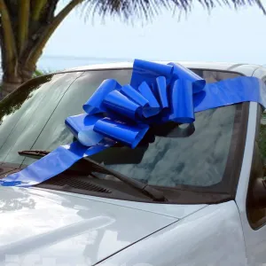 Big Royal Blue Car Bow - 25" Wide, Fully Assembled, Large Christmas Ribbon Gift Decoration, Police Support, Birthday, Graduation, Memorial Day, 4th of July, Store Front Display, Easter