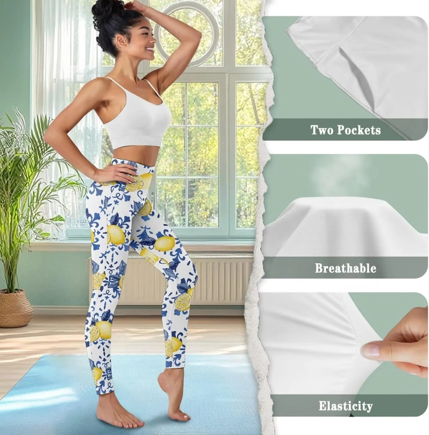 Biyejit High Waist Yoga Pants with Pockets, Tummy Control Workout Running Yoga Leggings for Women Plus Size XS-3XL
