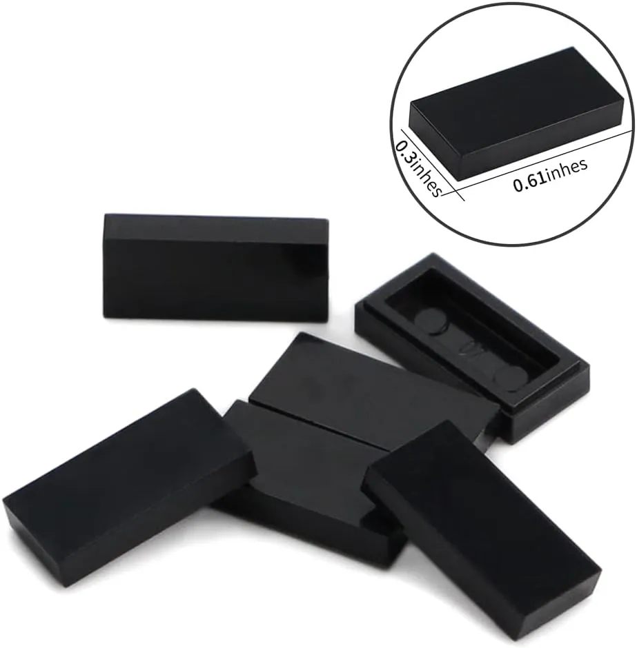 Black 1×2 Tile ×700 Parts and Pieces Flat MOC Bricks, Bulk Building Blocks for Smooth Surface Wall Floor, Toy Accessories Compatible with Major Brands