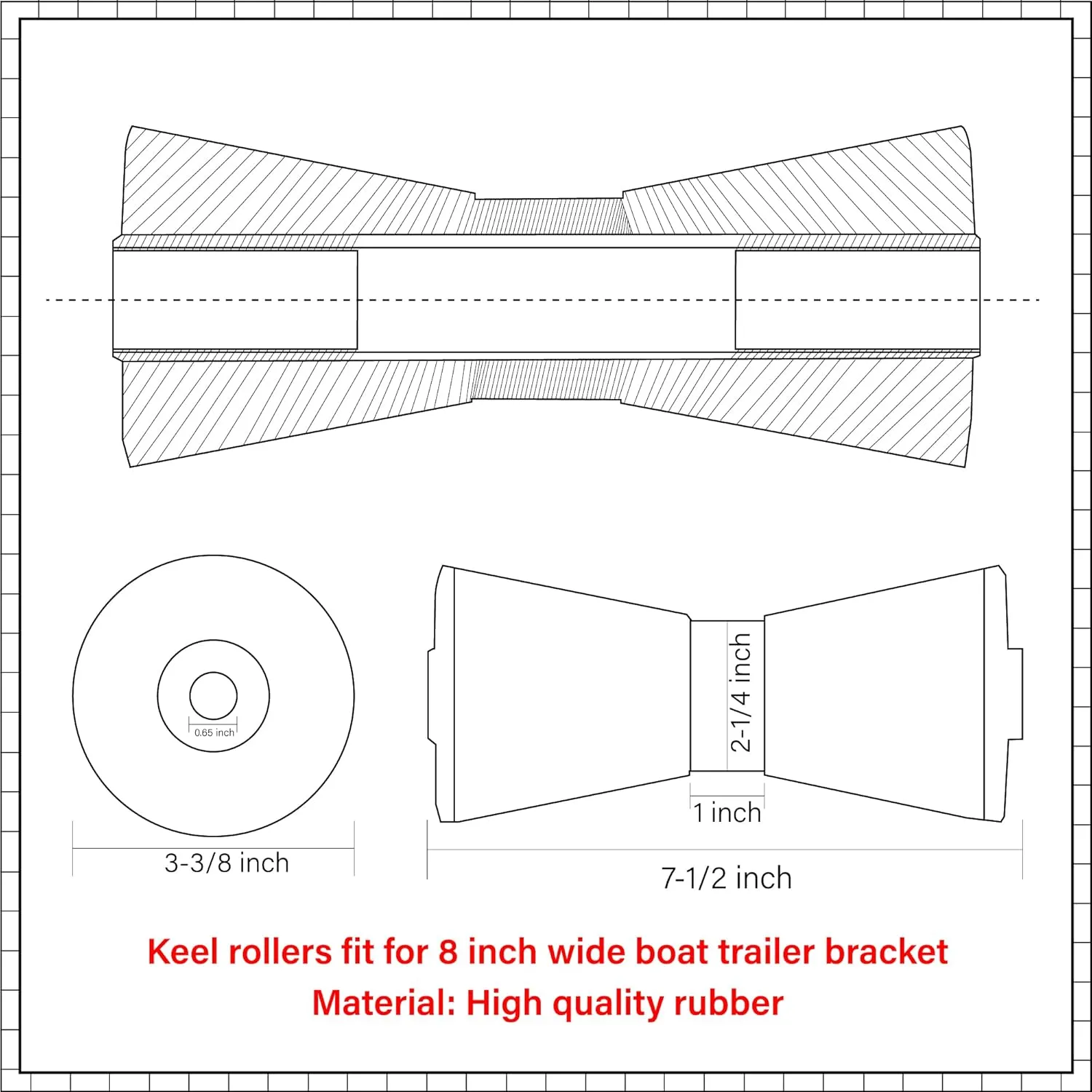 Black Boat Trailer Keel Rollers Fits 4" 5" 8" 10" 12" Wide Boat Trailer Bracket