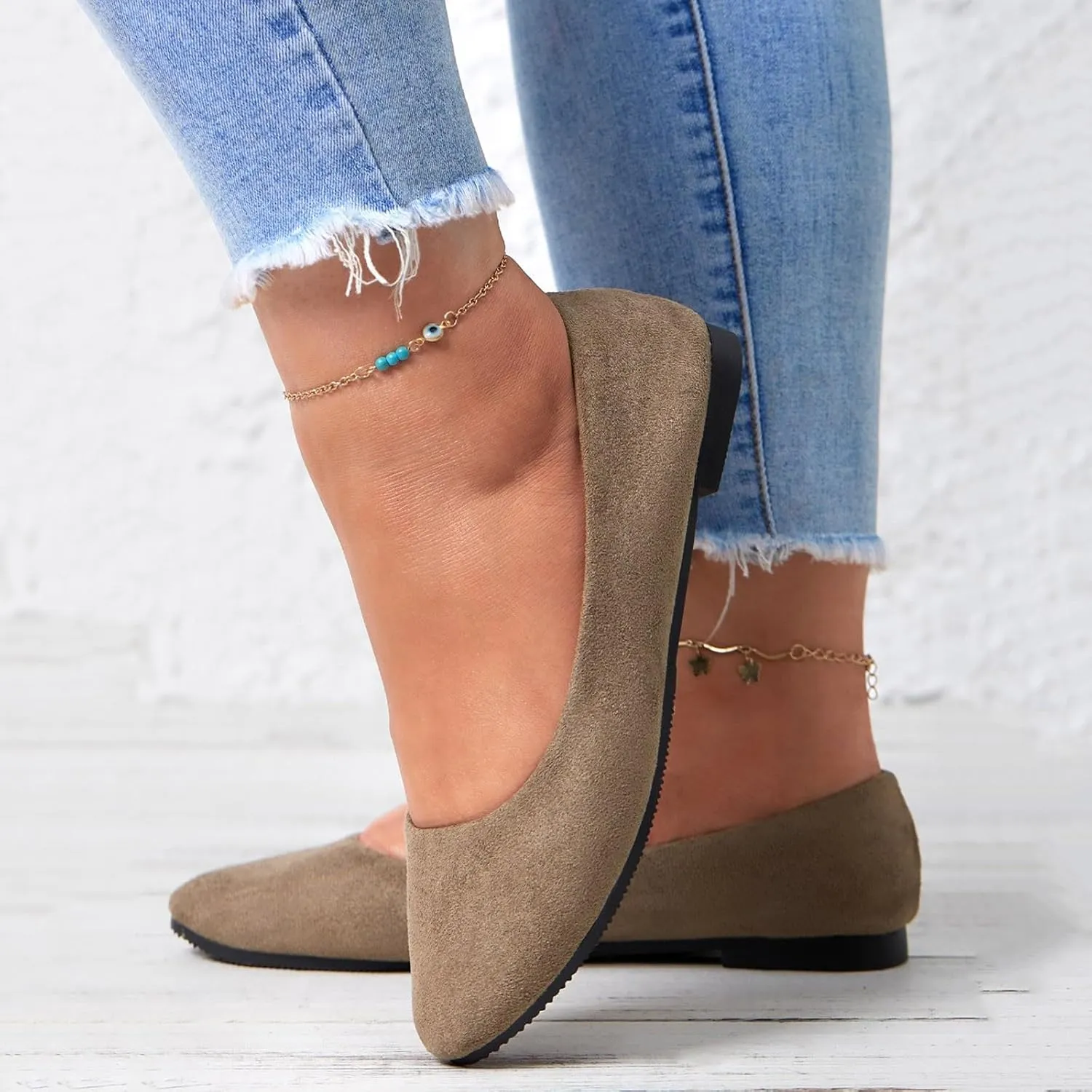 Black Flats for Women Dressy Pointed Toe Ballet Flats Comfortable Classic Flat Shoes for Women Faux Suede Walking Flats Shoes