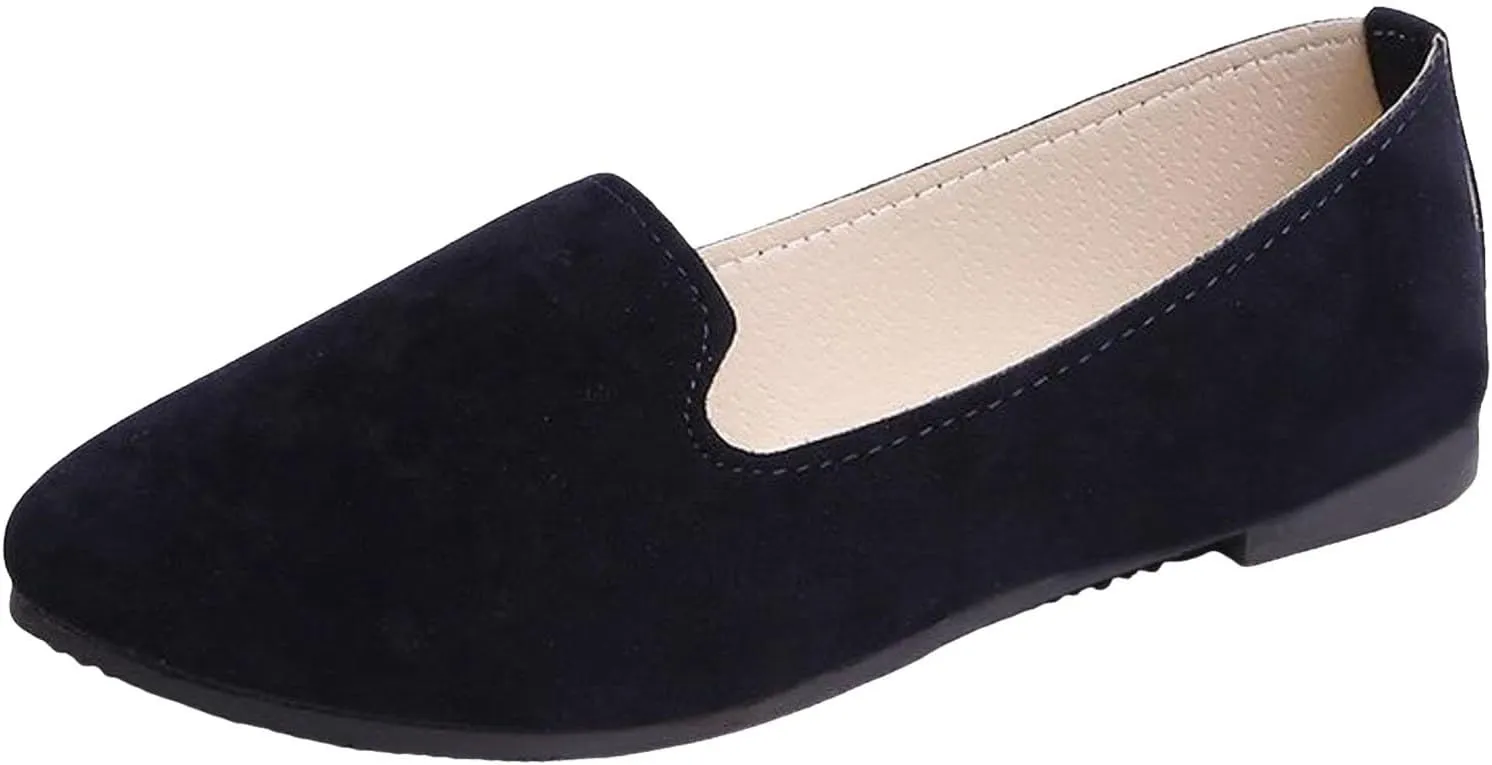 Black Flats for Women Slip on Classic Flats Comfortable Dressy Faux Suede Ballet Flats Shoes Casual Walking Flat Shoes for Women