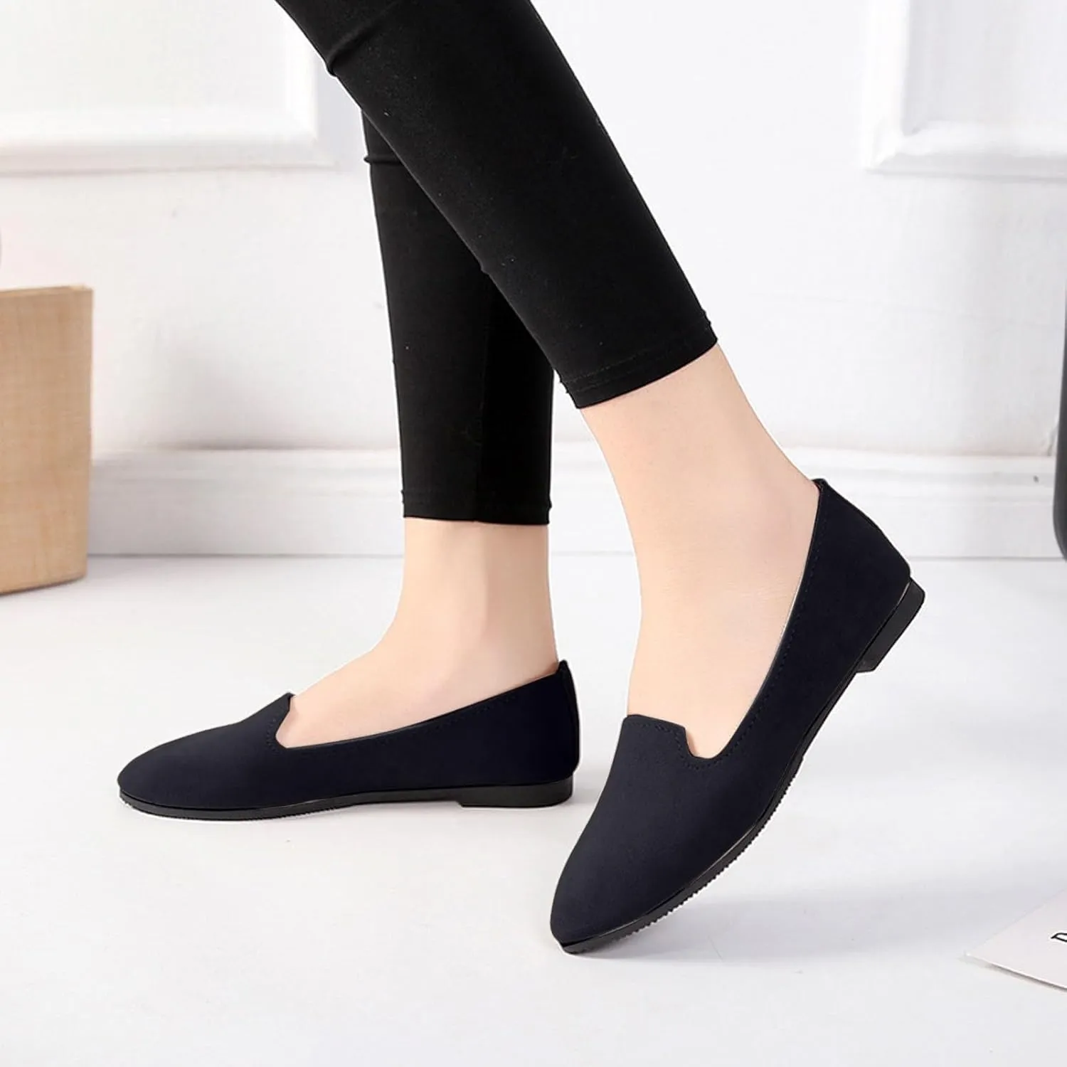 Black Flats for Women Slip on Classic Flats Comfortable Dressy Faux Suede Ballet Flats Shoes Casual Walking Flat Shoes for Women