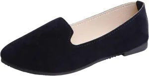 Black Flats for Women Slip on Classic Flats Comfortable Dressy Faux Suede Ballet Flats Shoes Casual Walking Flat Shoes for Women