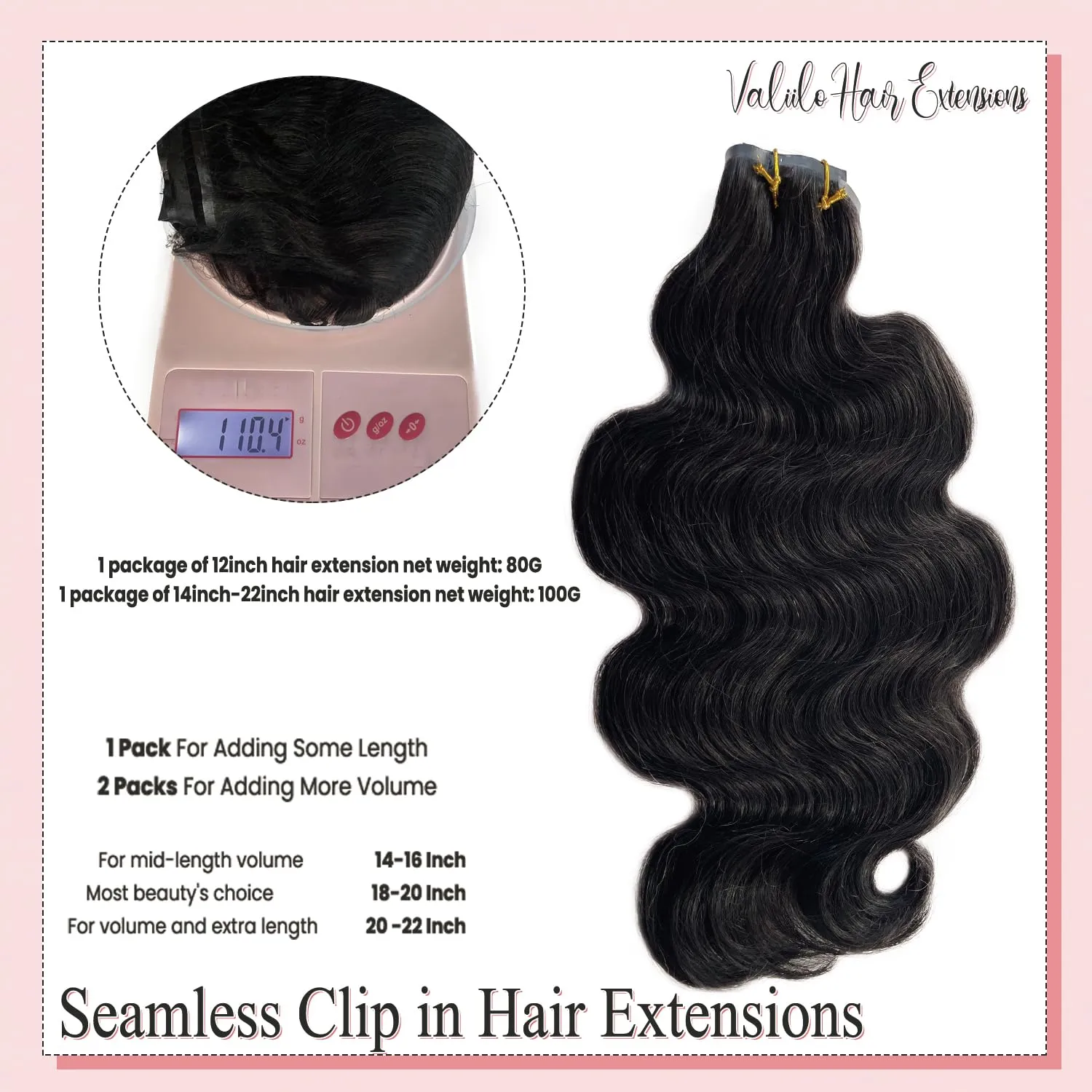 Black Hair Extensions Clip ins Body Wave 100G 14 Inch 7 Pieces Seamless Invisible PU Skin Weft Hair Extensions Thick Human Hair for Black Women