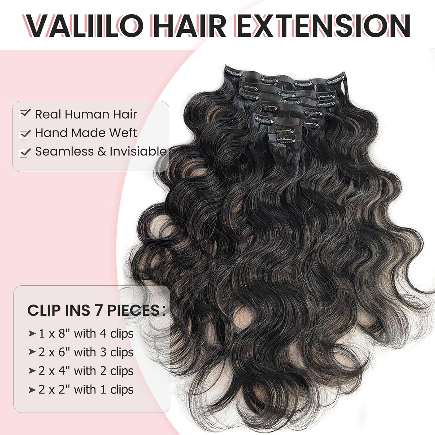 Black Hair Extensions Clip ins Body Wave 100G 14 Inch 7 Pieces Seamless Invisible PU Skin Weft Hair Extensions Thick Human Hair for Black Women