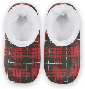 Black Red Simple Tartan Home Slippers Winter Spa Travel House Slipper Soft Memory Foam Slipper Non Slip for Women Men Hotel Bedroom Shoes Slippers M