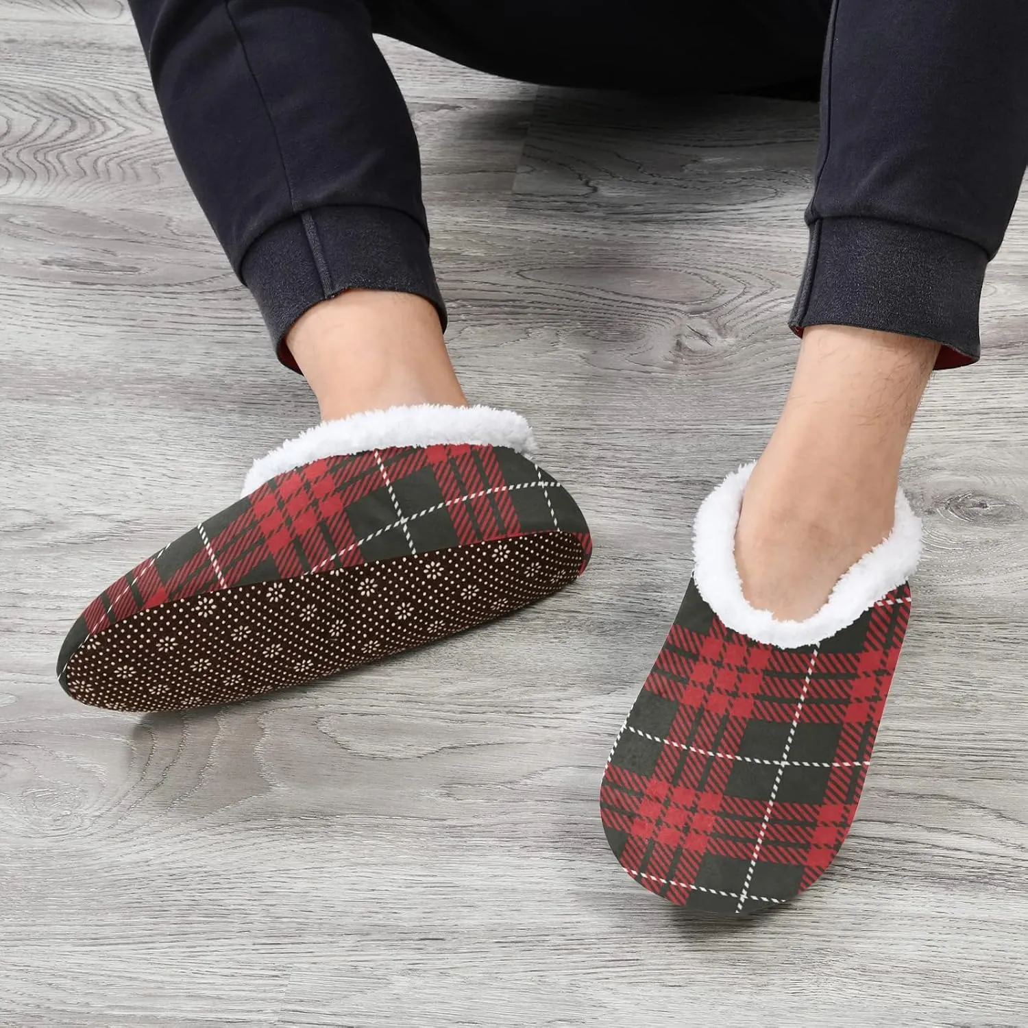 Black Red Simple Tartan Home Slippers Winter Spa Travel House Slipper Soft Memory Foam Slipper Non Slip for Women Men Hotel Bedroom Shoes Slippers M