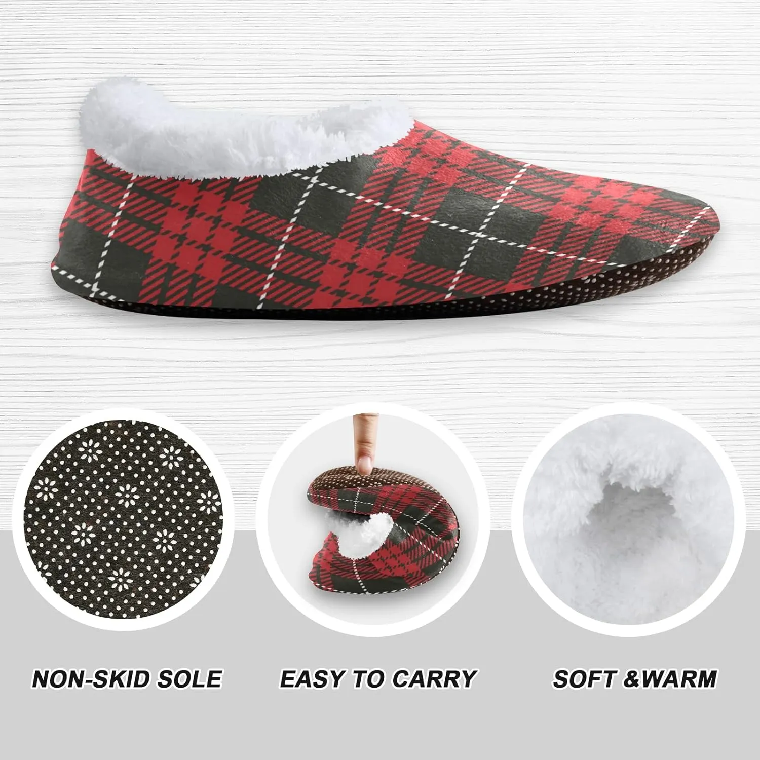 Black Red Simple Tartan Home Slippers Winter Spa Travel House Slipper Soft Memory Foam Slipper Non Slip for Women Men Hotel Bedroom Shoes Slippers M