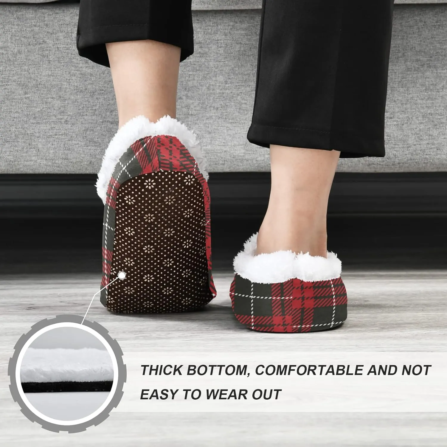 Black Red Simple Tartan Home Slippers Winter Spa Travel House Slipper Soft Memory Foam Slipper Non Slip for Women Men Hotel Bedroom Shoes Slippers M