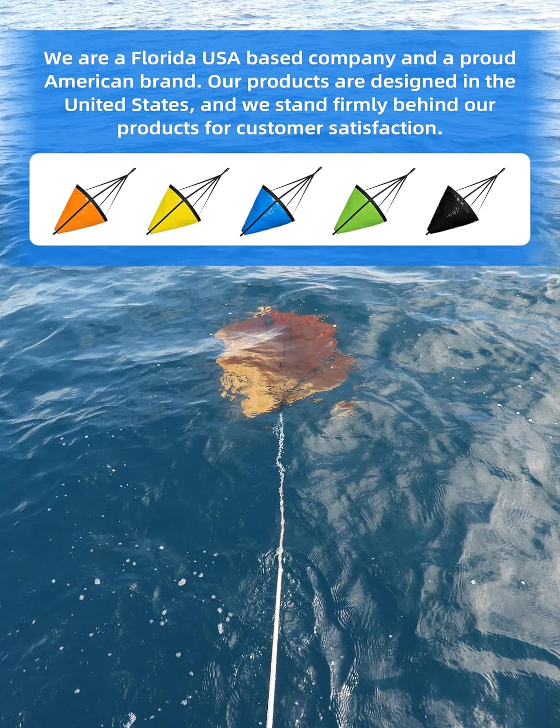 BLUEWING Sea Anchor Drift Sock 840D Nylon 32", 42", 53", 62", 72", 84" Parachute Fishing Drogue for Marine Boat/Jet Ski/Sail Orange/Black/Green/Blue/Yellow