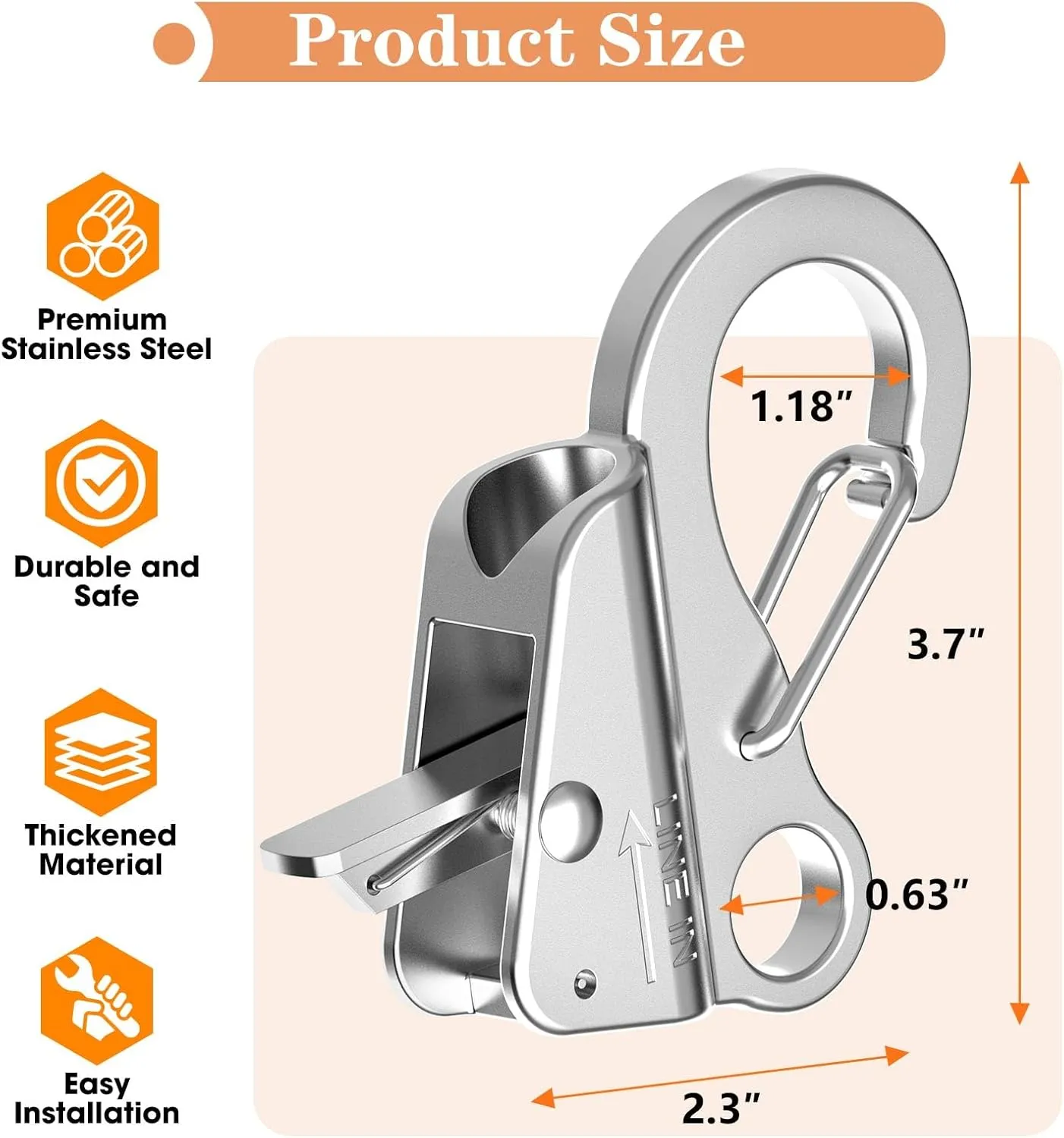 Boat Anchor Hook Marine Hook Loop,Stainless Steel Anchor Hook,Boat Anchor Hook Sliding Hook,Knotless Anchor,Boat Anchor Hook Clip for Speedboats,3/8"-5/8" Rope