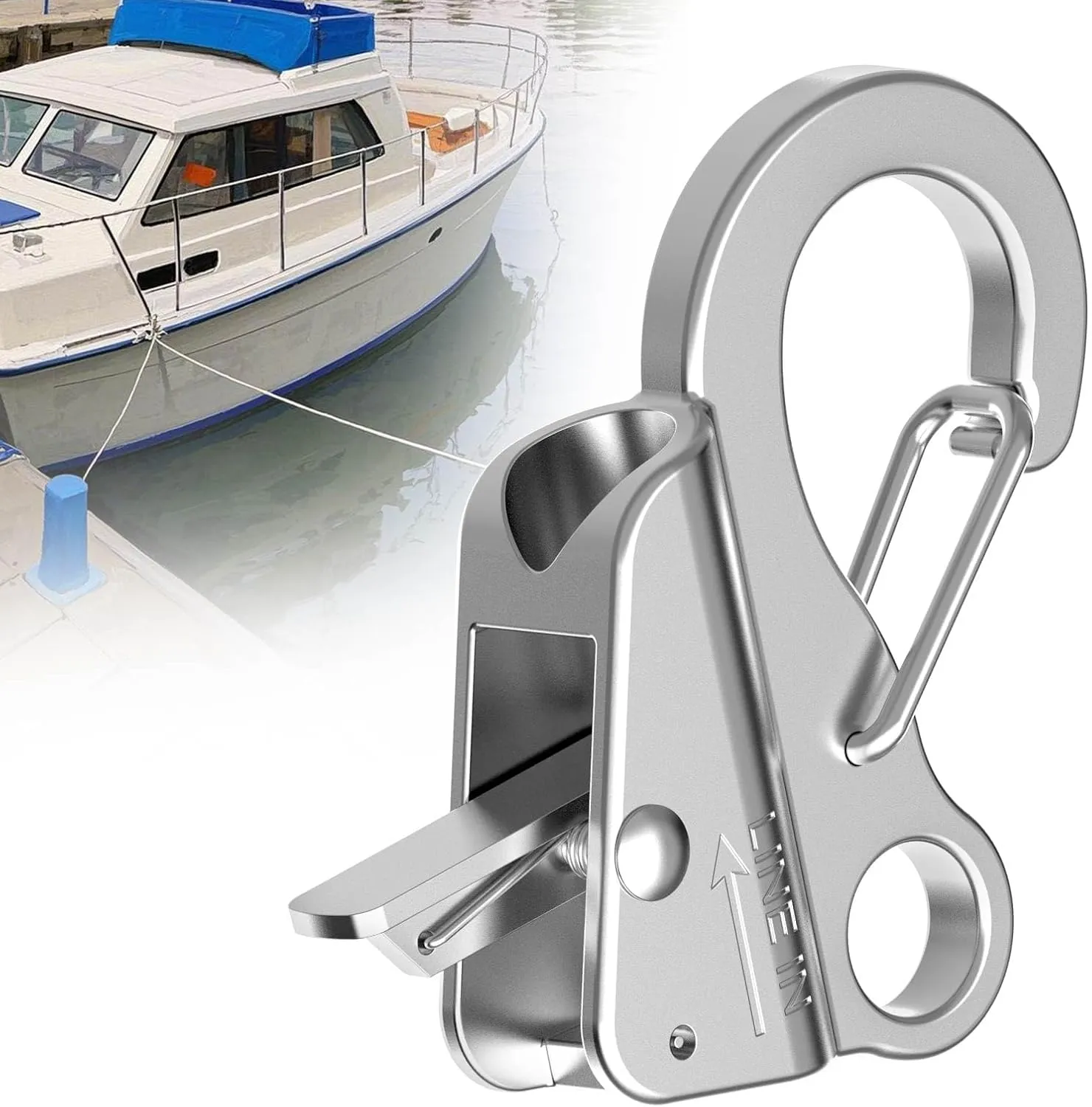 Boat Anchor Hook Marine Hook Loop,Stainless Steel Anchor Hook,Boat Anchor Hook Sliding Hook,Knotless Anchor,Boat Anchor Hook Clip for Speedboats,3/8"-5/8" Rope