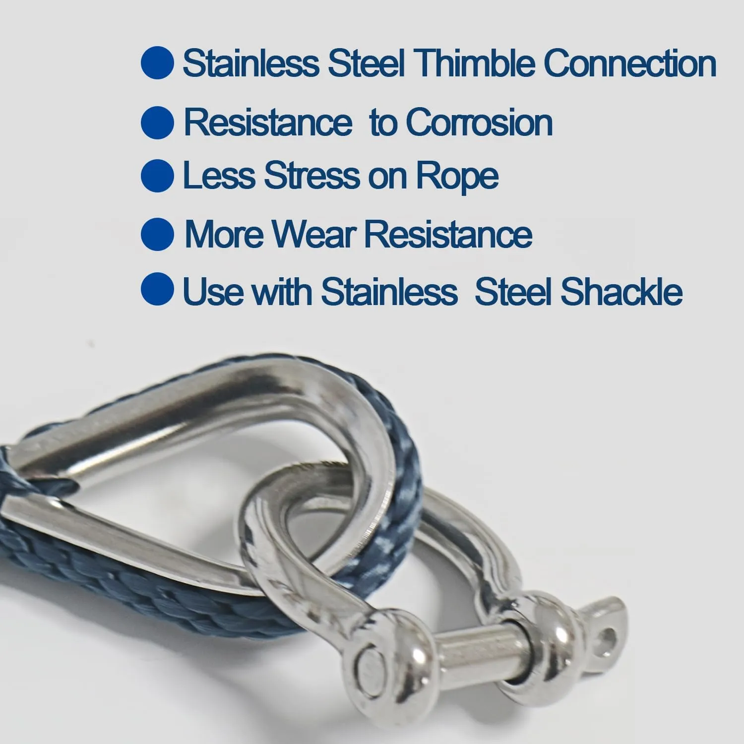 Boat Anchor Rope 3/8 Inch 50Ft Premium Solid Braid Nylon MFP Anchor Line with 316 Stainless Steel Thimble and Heavy Duty Shackle,Marine Rope,Navy Blue,Boat Aaccessories