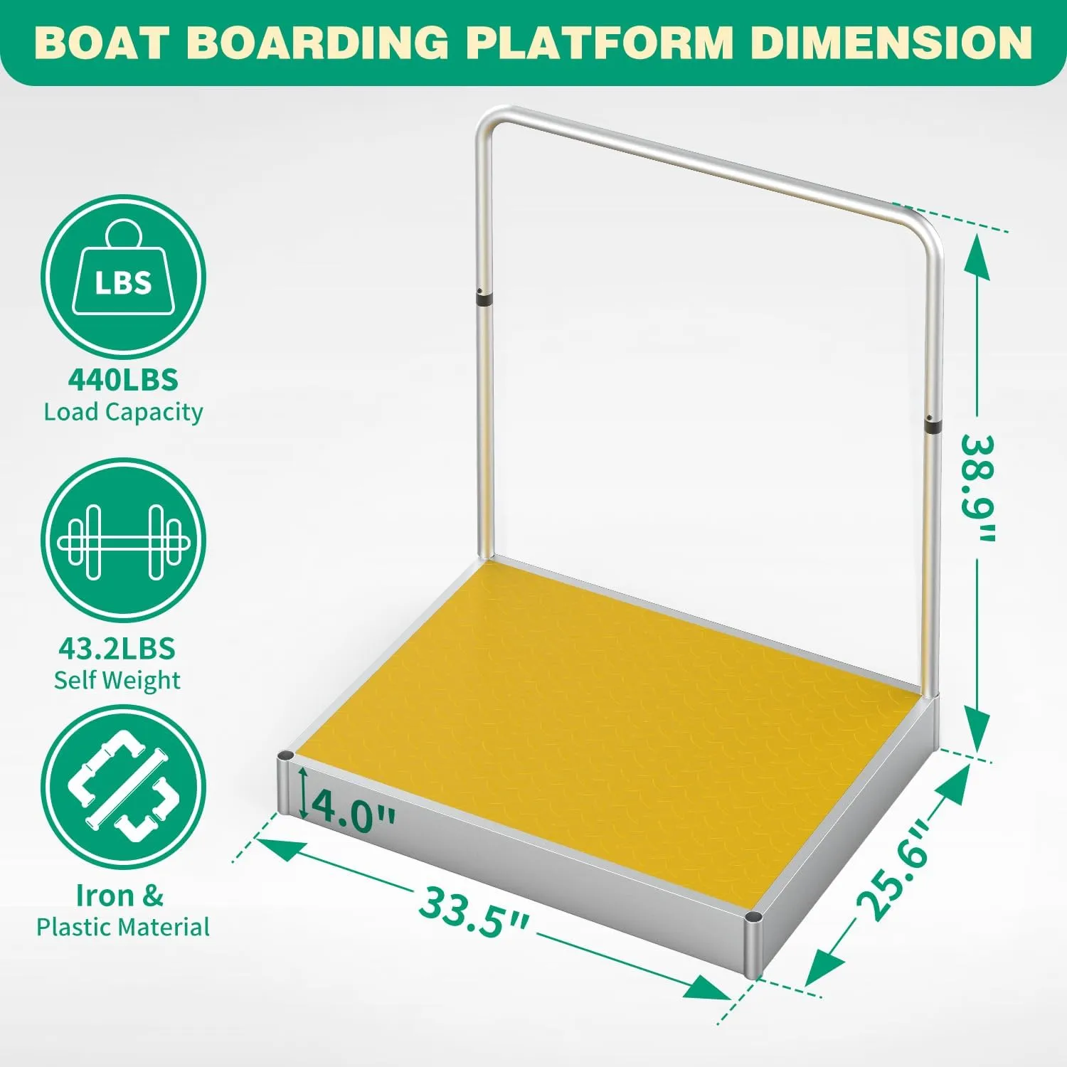 Boat Boarding Platform with Handrail, Foldable Dock Boarding Platform with Handle(500LBs Capacity,Silver)